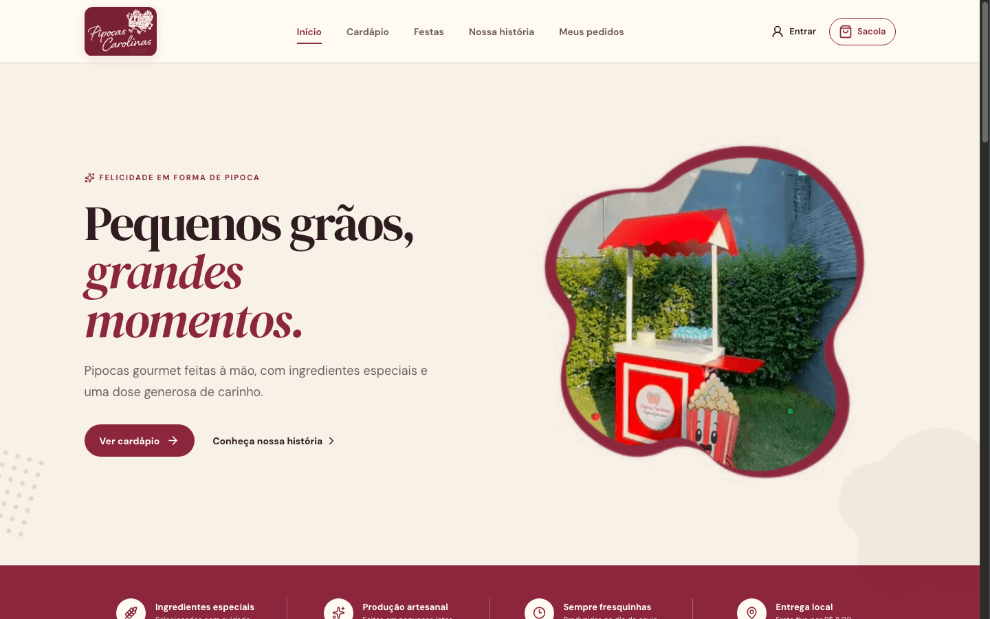 Preview do site Pipocas Carolina